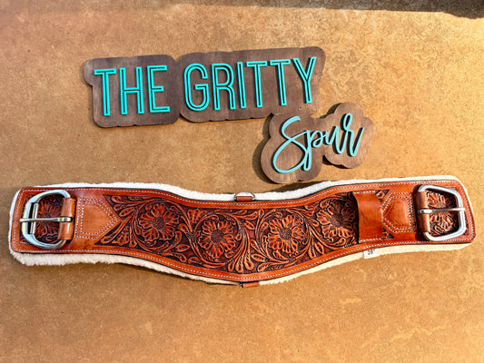 READY TO SHIP- Tooled Floral Leather Girth