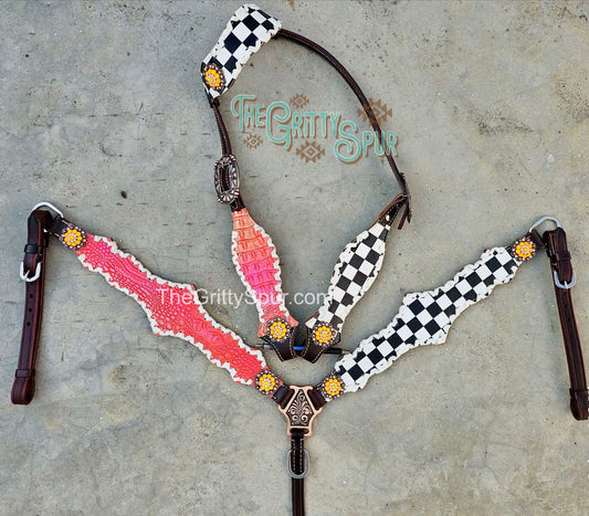 PRE ORDER- Checker with Half Coral Gator Tack Set
