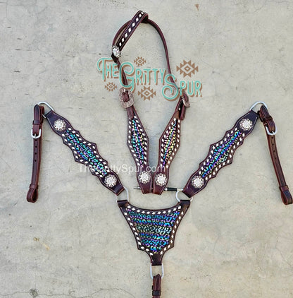 READY TO SHIP- Dark Metallic Cheetah Tack Set