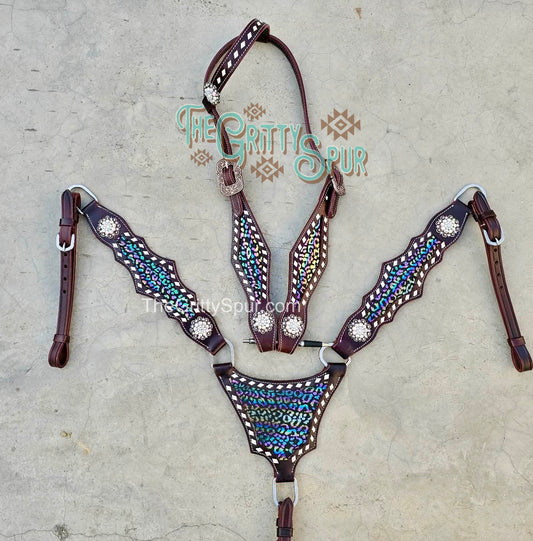 READY TO SHIP- Dark Metallic Cheetah Tack Set