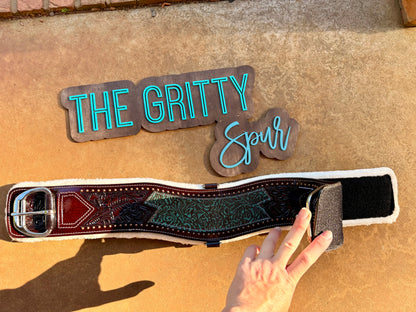 READY TO SHIP- Teal filigree leather girth