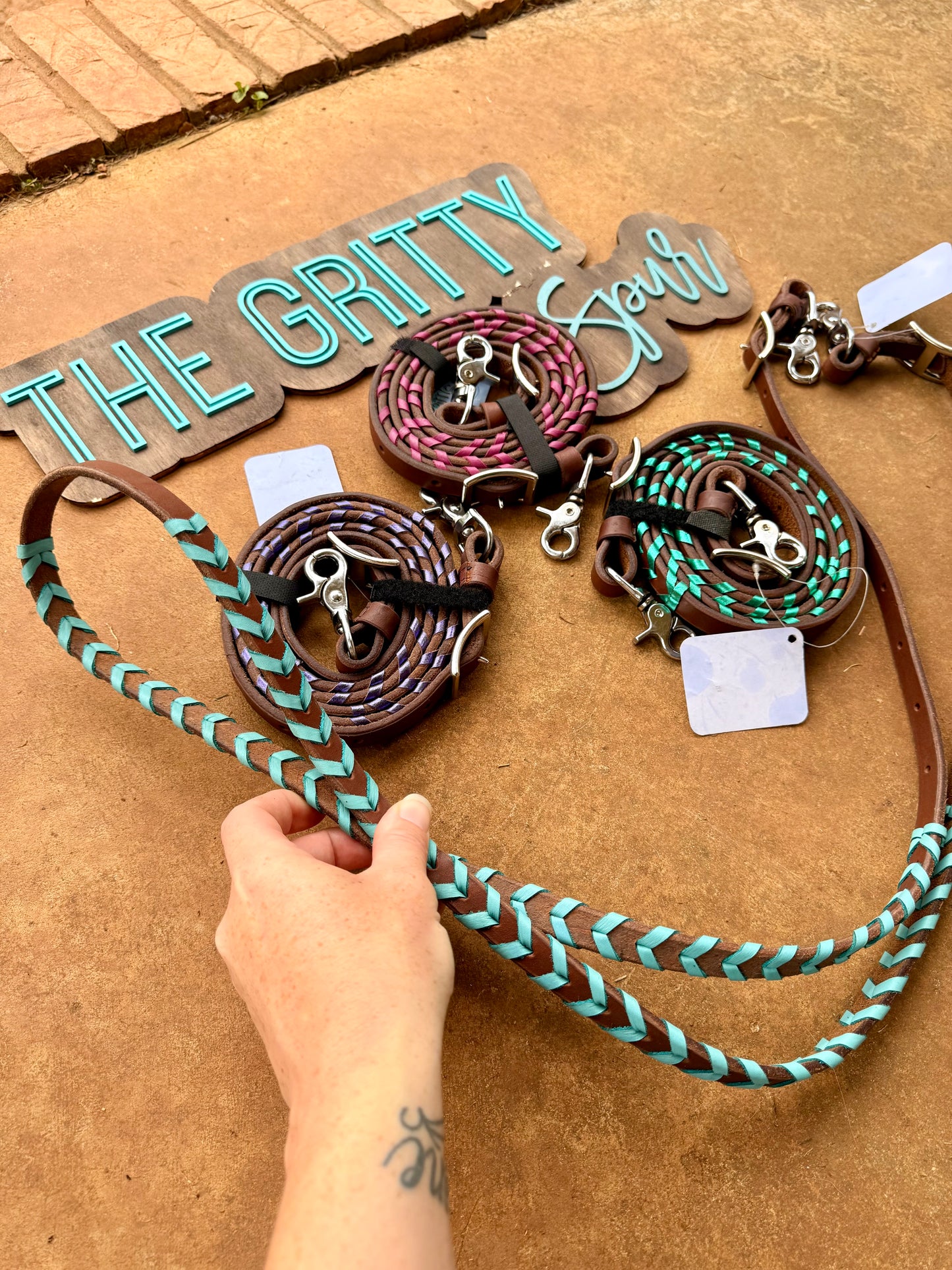 READY TO SHIP- Harness leather oiled laced reins 5/8in by 7ft