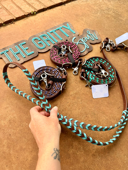 READY TO SHIP- Harness leather oiled laced reins 5/8in by 7ft