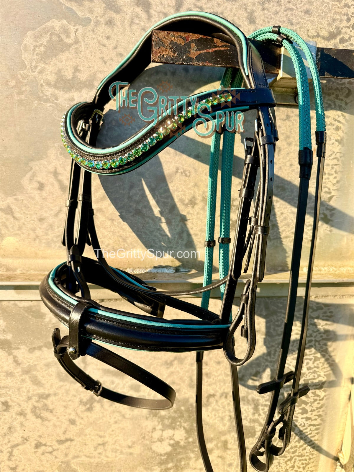 READY TO SHIP- Teal English bridle with reins