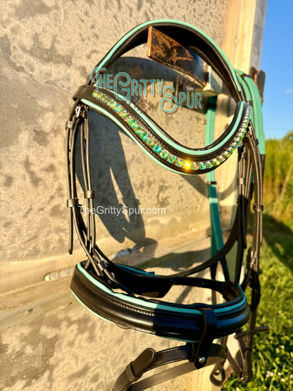 READY TO SHIP- Teal English bridle with reins