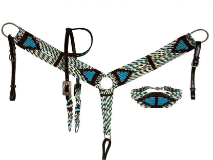 Teal, brown, cream southwest with buckstitch corded tack set