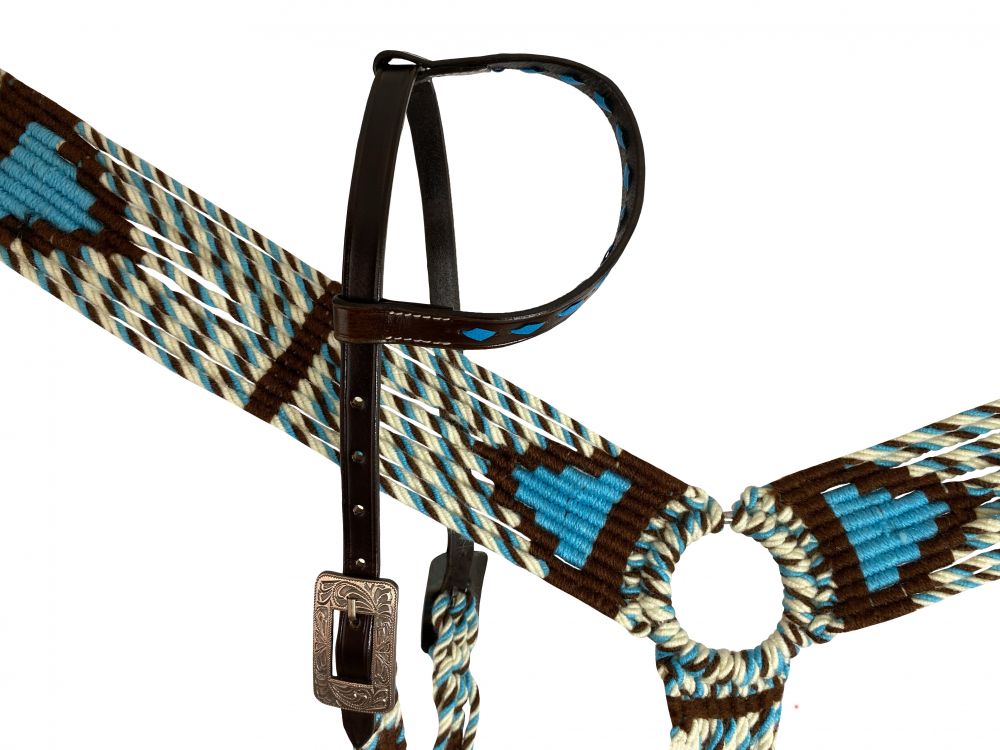 Teal, brown, cream southwest with buckstitch corded tack set