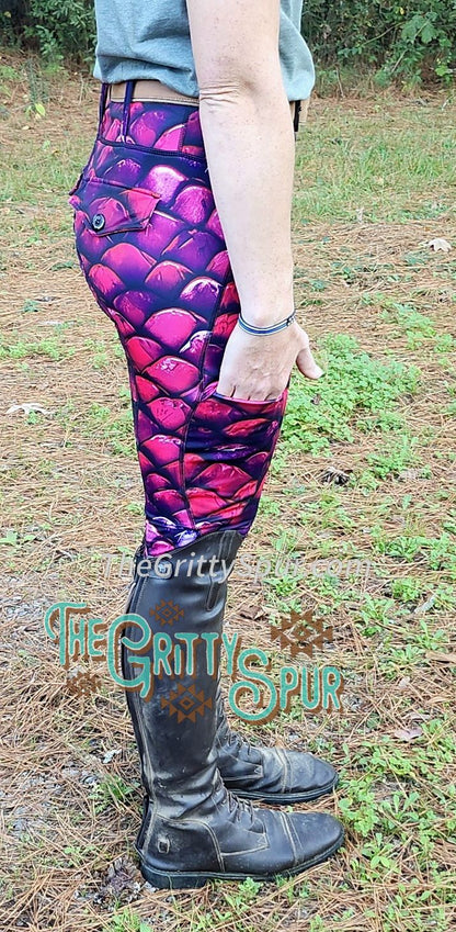 PRE ORDER- Gritty Spur brand leggings/breeches in pink dragon 🐉