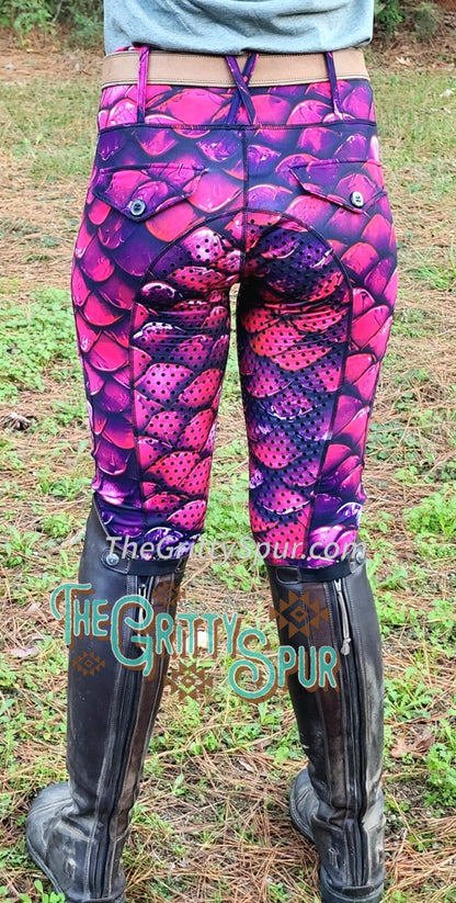 PRE ORDER- Gritty Spur brand leggings/breeches in pink dragon 🐉