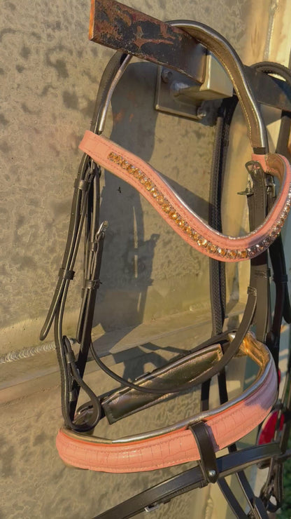 READY TO SHIP- Blush Pink gator English bridle with reins