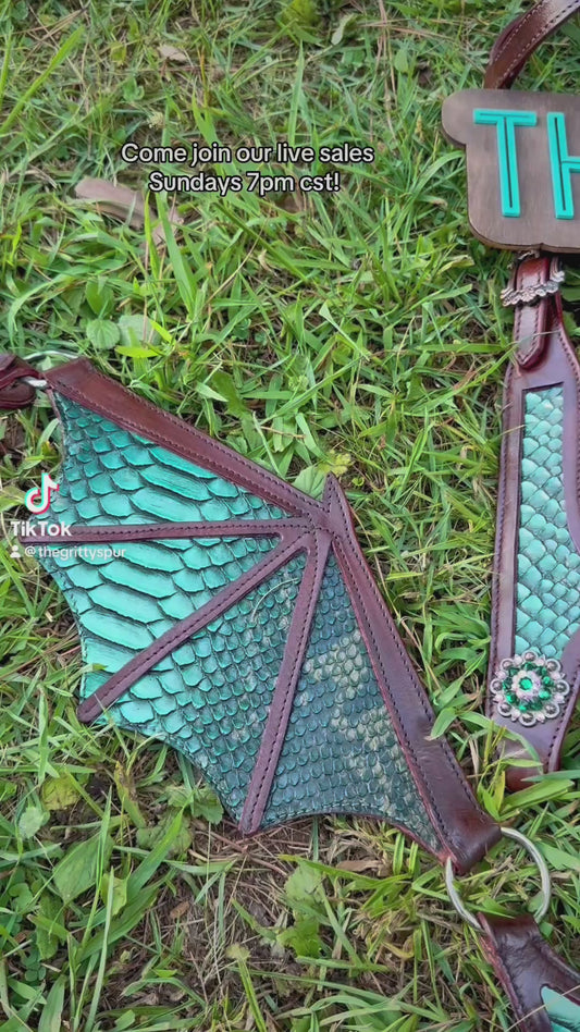 READY TO SHIP- Emerald Gator Dragon Tack Set