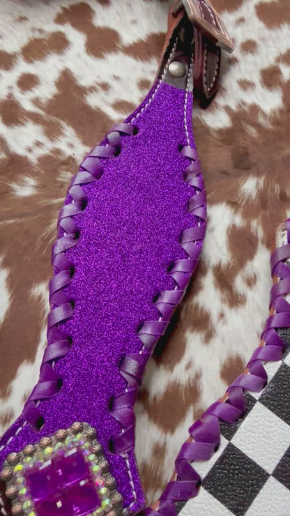 READY TO SHIP- Checker with purple glitter tack set