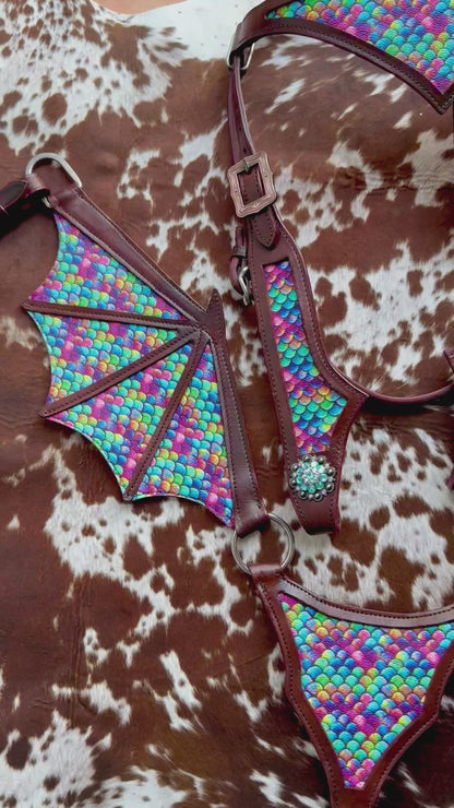 READY TO SHIP- Rainbow Dragon Tack Set