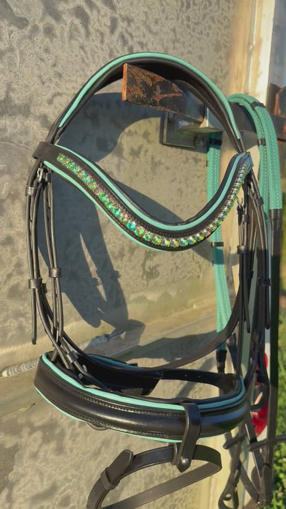 READY TO SHIP- Teal English bridle with reins