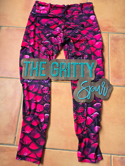 PRE ORDER- Gritty Spur brand leggings/breeches in pink dragon 🐉