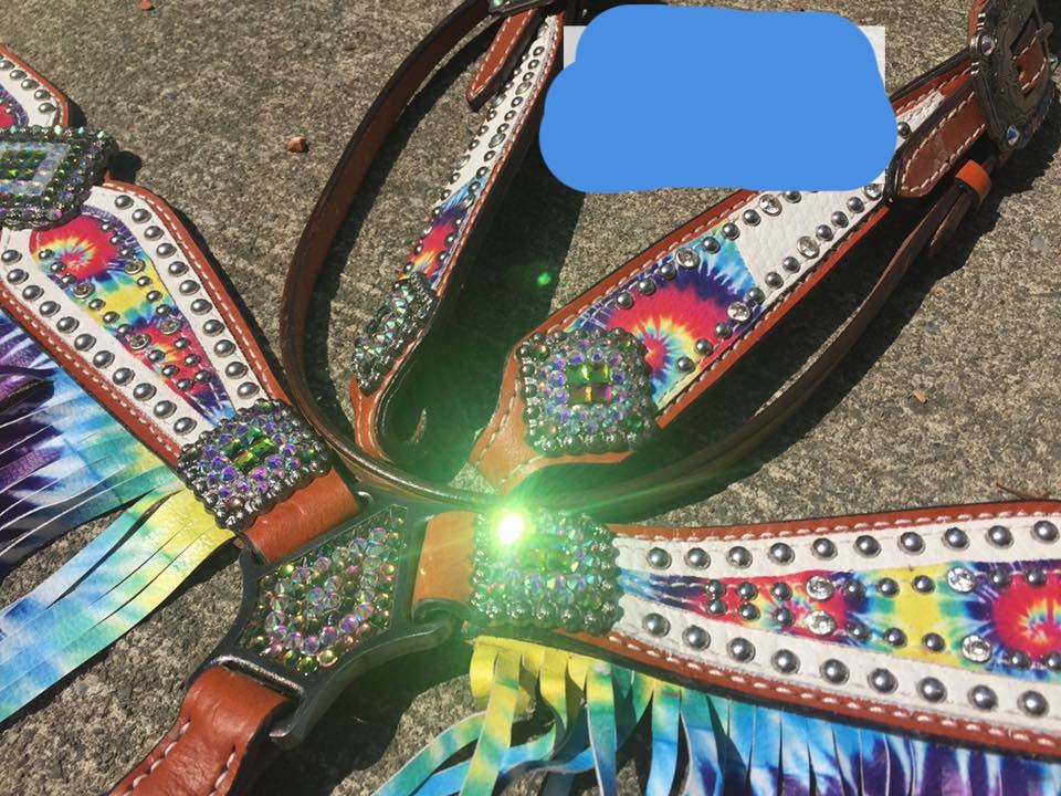 Rainbow tye dye tack set fringe