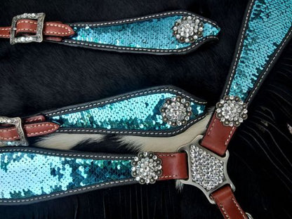 Blue and silver sequin fringe tack set