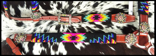 Bright color beaded southwest tack set