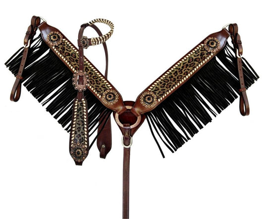 Cheetah bejeweled fringe tack set