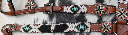 SouthWest Beaded black, white, red, teal tack set