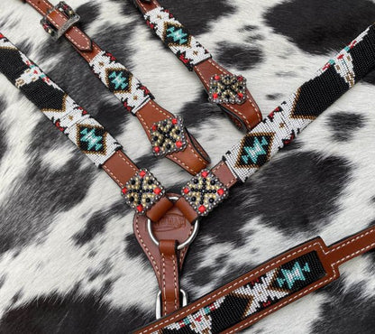 SouthWest Beaded black, white, red, teal tack set