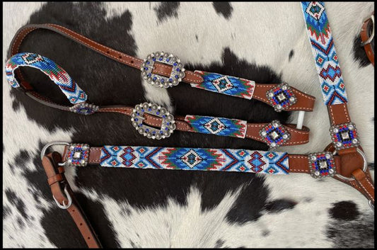 Southwest blue tone beaded tack set