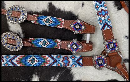 Southwest blue tone beaded tack set