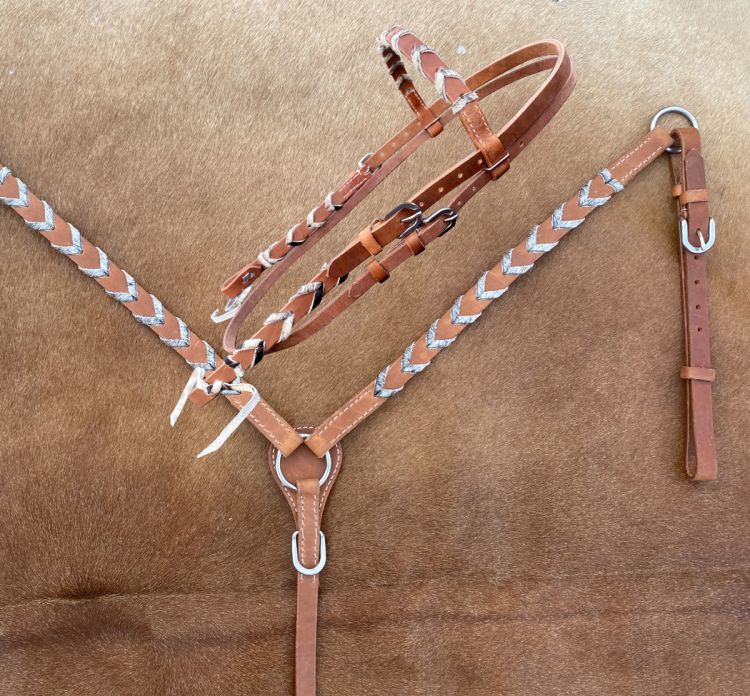 Harness leather browband cowhide laced tack set