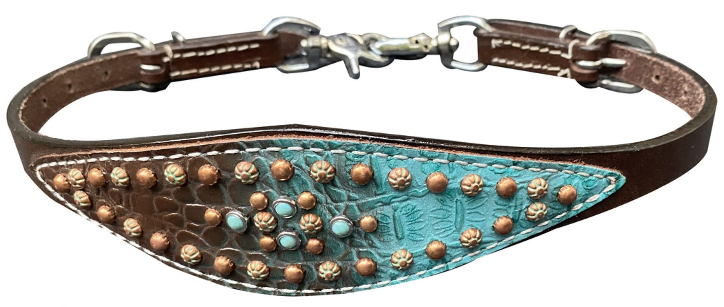 Teal / Chocolate brown gator print wither strap