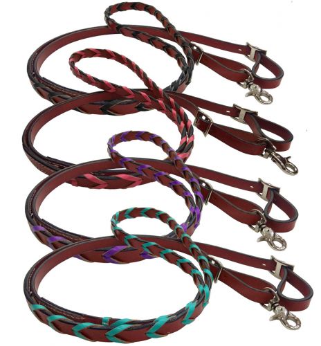 Leather laced barrel, roping reins