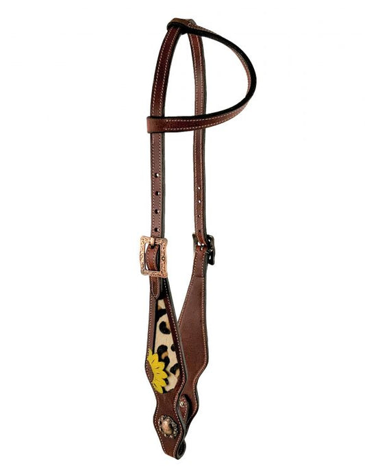 One ear sunflower cheetah hair on hide headstall