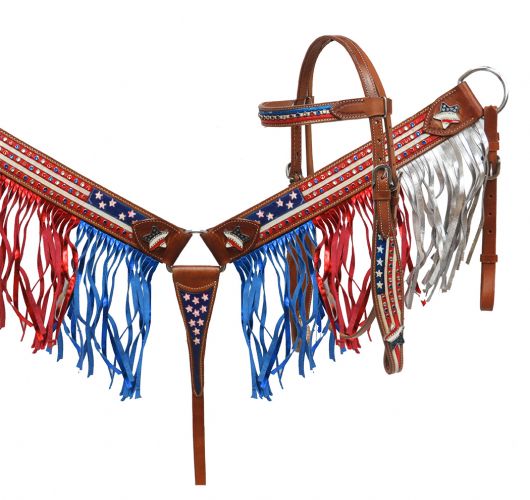 Painted american flag fringe tack set with rhinestones