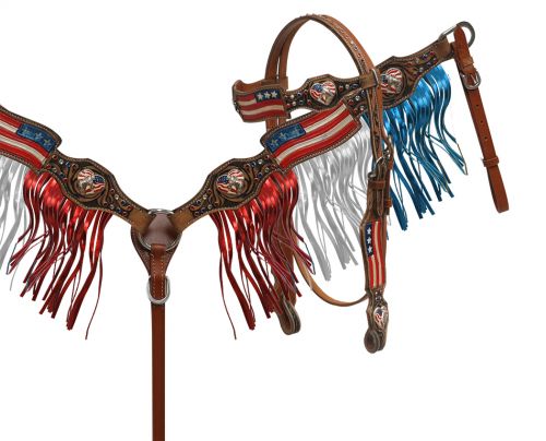 Painted roughout american flag fringe tack set