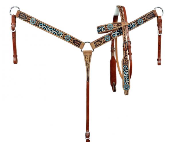 Teal Cheetah Beaded tack set