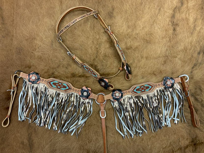 Beaded fringe with 3d flowers tack set