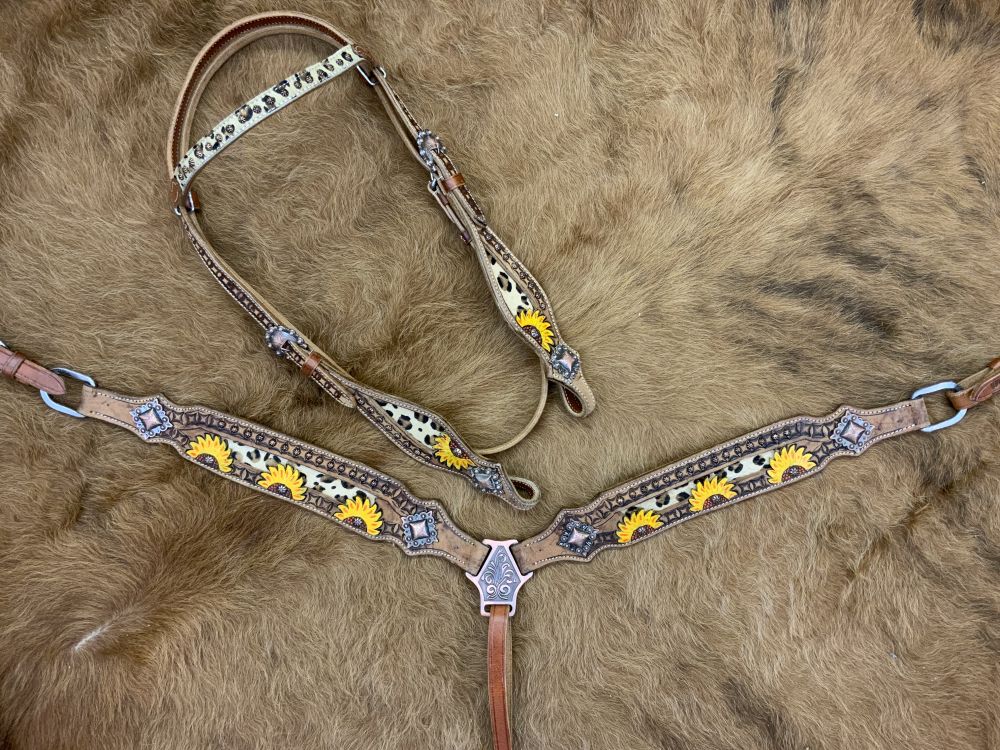 Cheetah sunflower browband tack set