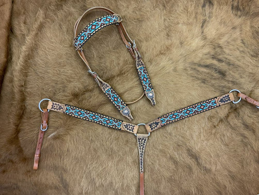 Rawhide and beaded inlay tack set