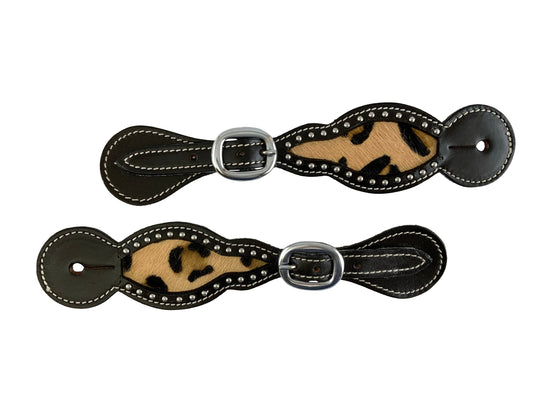 Cheetah hair on hide inlay spur straps