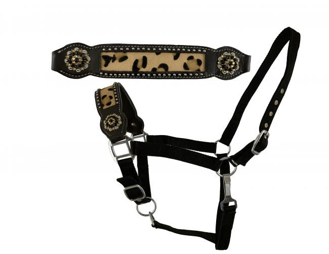 Bronc halter with hair on hide cheetah inlay