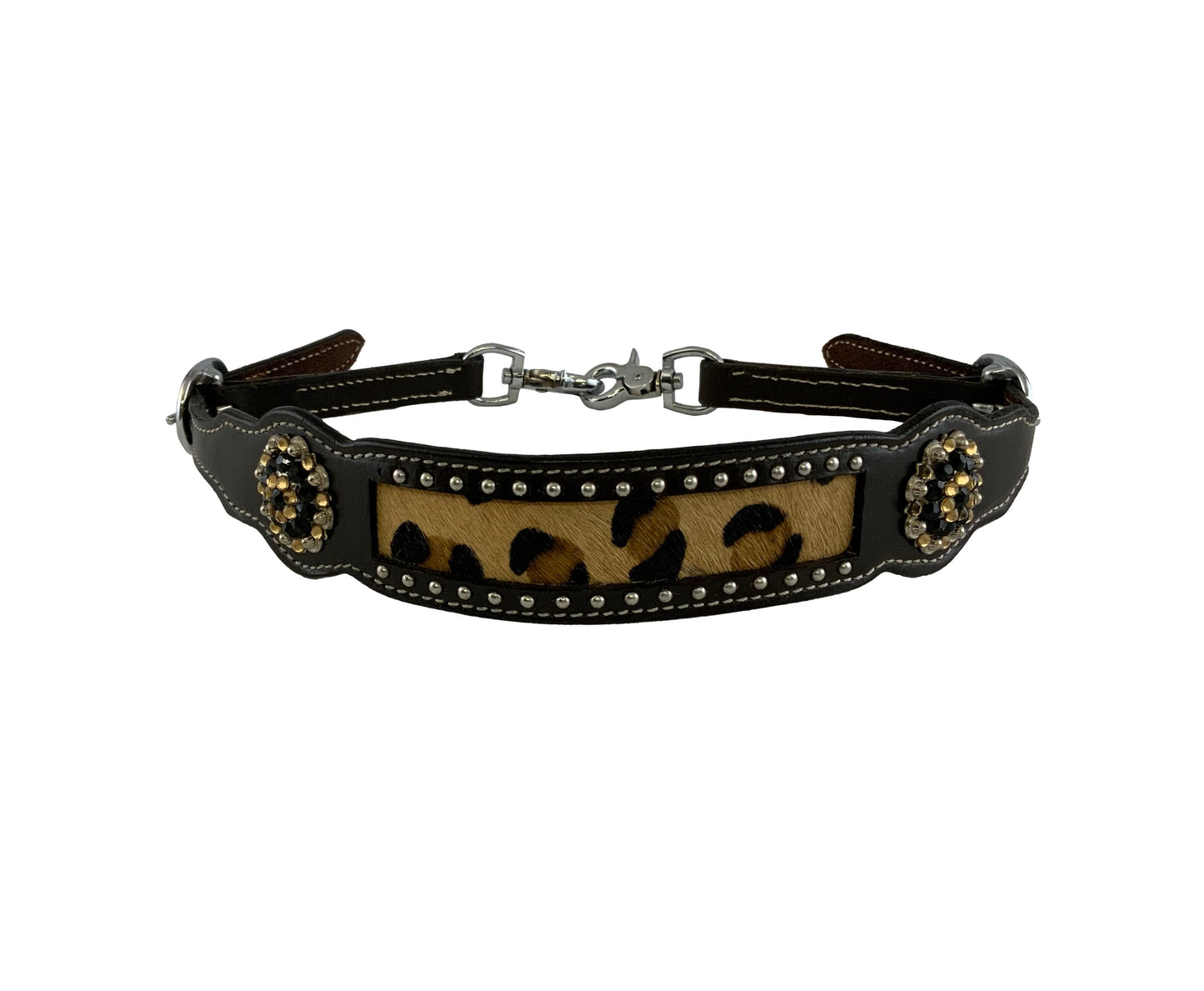 Wither strap with hair on cheetah inlay and bling conchos